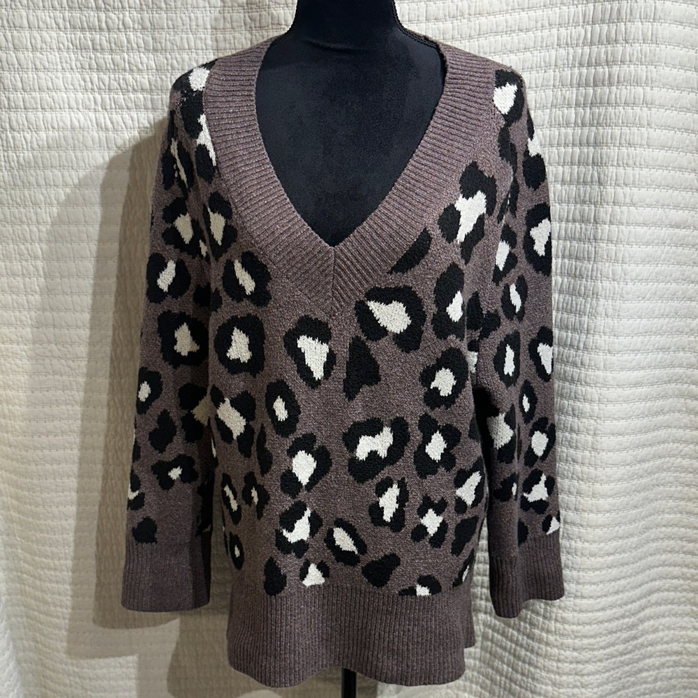 A New Day Animal Print V Neck Long Sleeve Sweater Size Medium MSRP $30 NWT